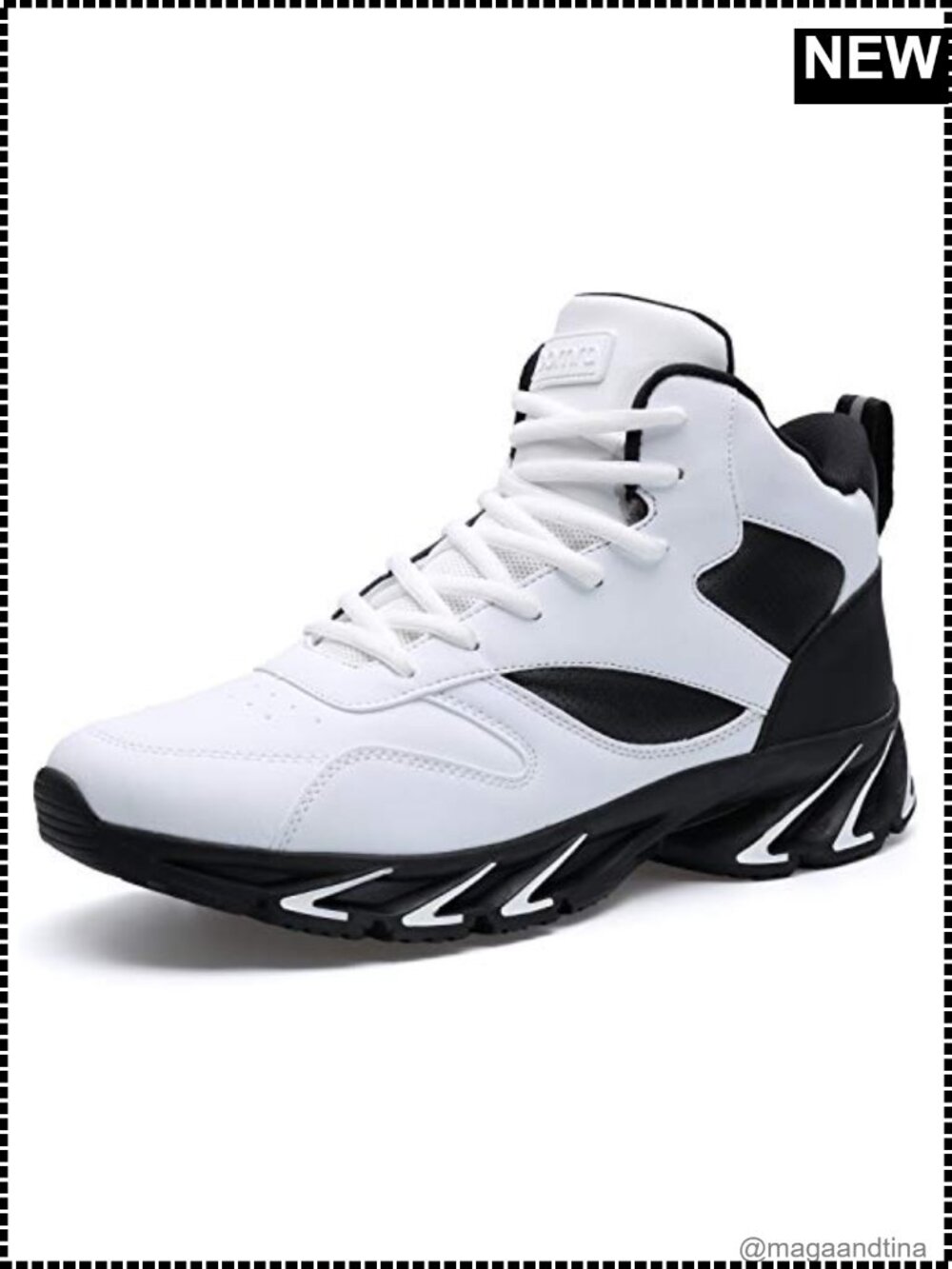 Men's High Top Synthetic Leather Sneakers Cushioned Lace-Up Athletic Shoes